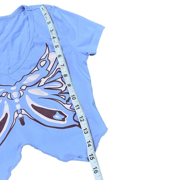 Lavender, Pink & Brown Butterfly Lettuce Hem Asymmetrical Short Sleeve Crop Top - Picture 8 of 8